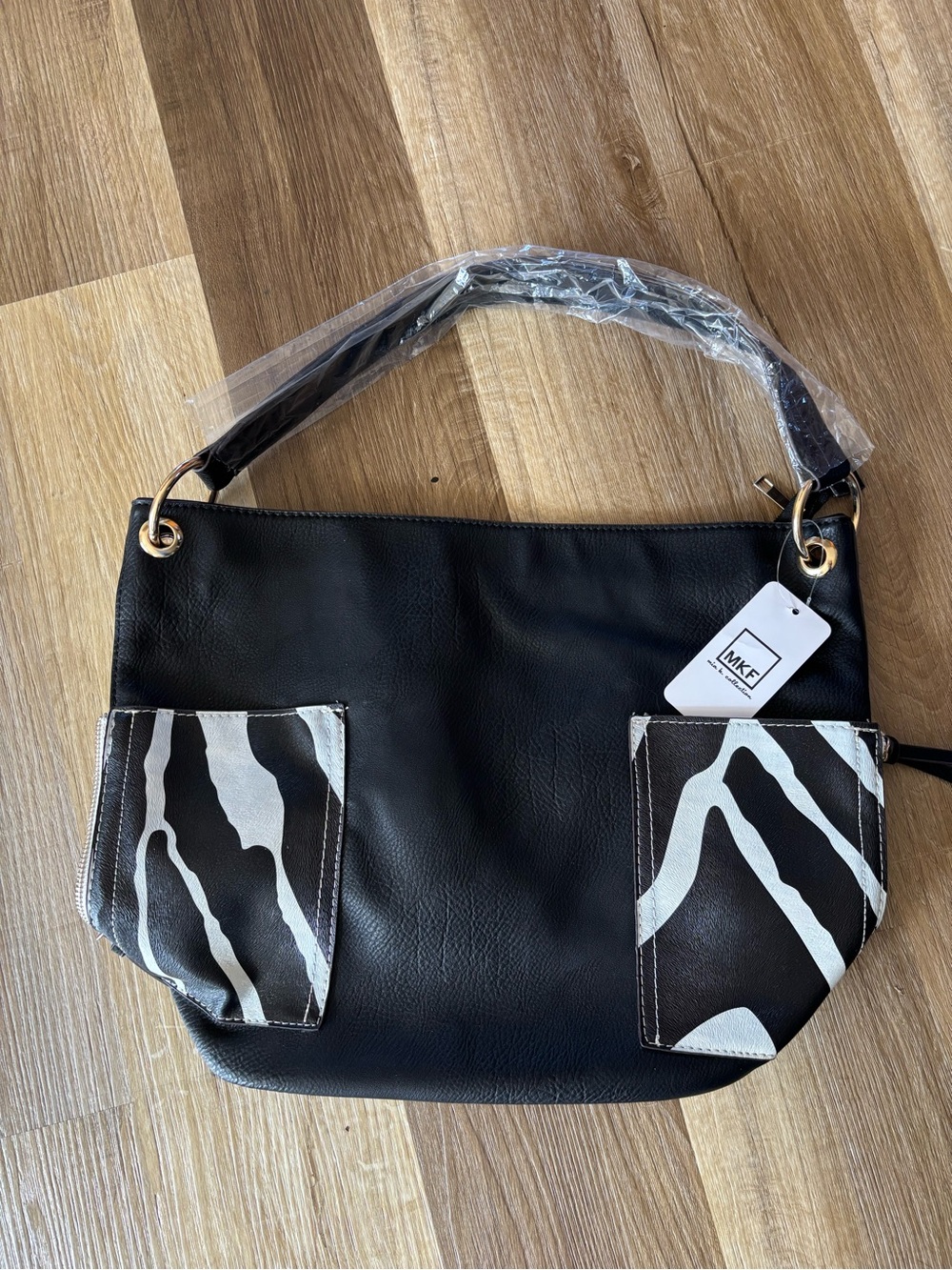 NWT Black Shoulder Bag with Zebra Accent Pockets Work/School Tote Bag